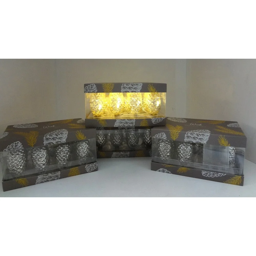 NWT Lot of 4 Boxes of 10-Pine Cone Silver‎ String Lights Battery Operated